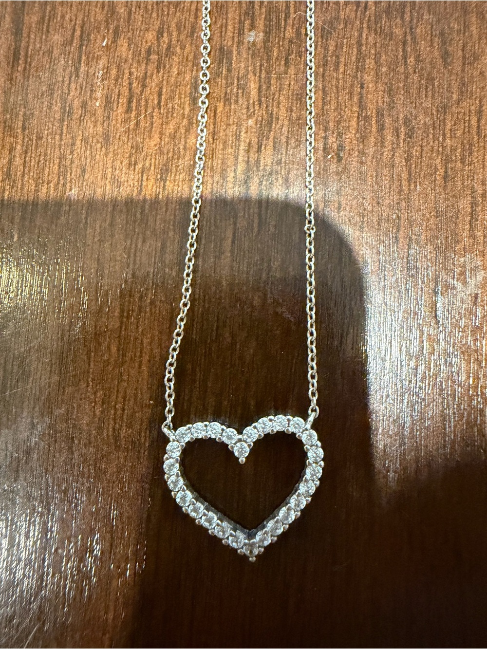 925 Sterling Silver CZ Open Heart Pendant Necklace - Picture 2 of 5